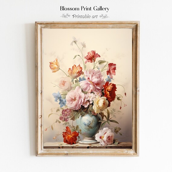 Peonies Tulips Porcelain Vase Floral Still Life Painting Poster