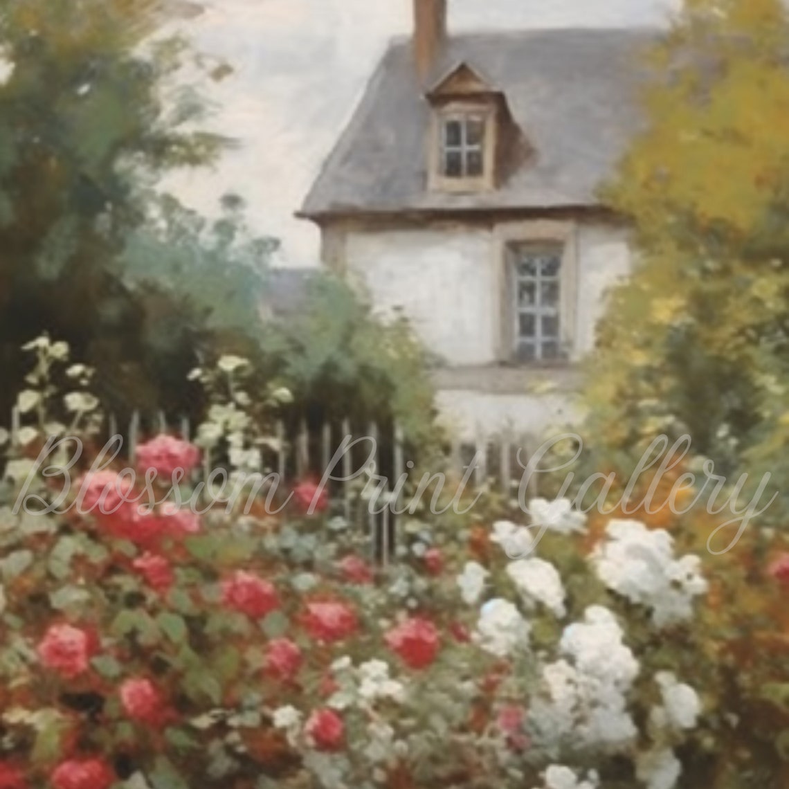 Charming Summer Country Cottage Rose Garden Impressionist Poster - Image 3