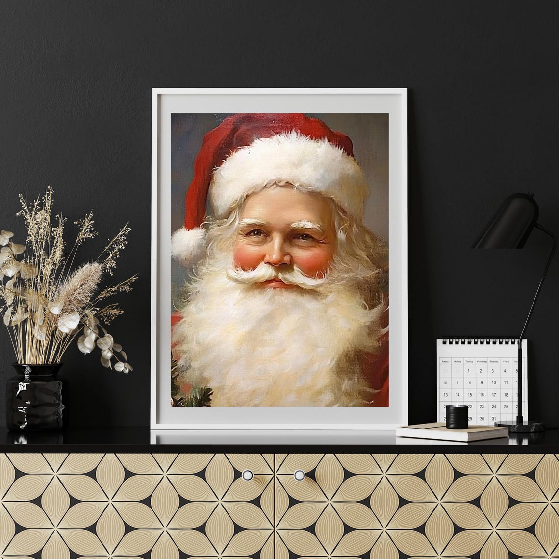 Retro Santa Claus Portrait with Red Hat and White Beard Poster - Image 4
