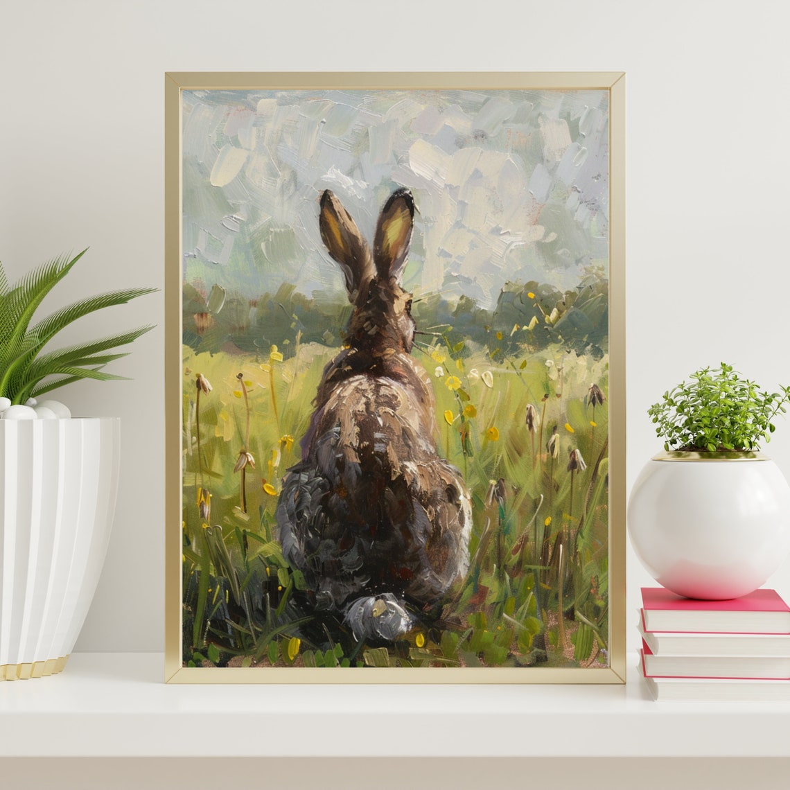 Rabbit In Wildflower Meadow Impressionist Bunny Painting Poster - Image 6