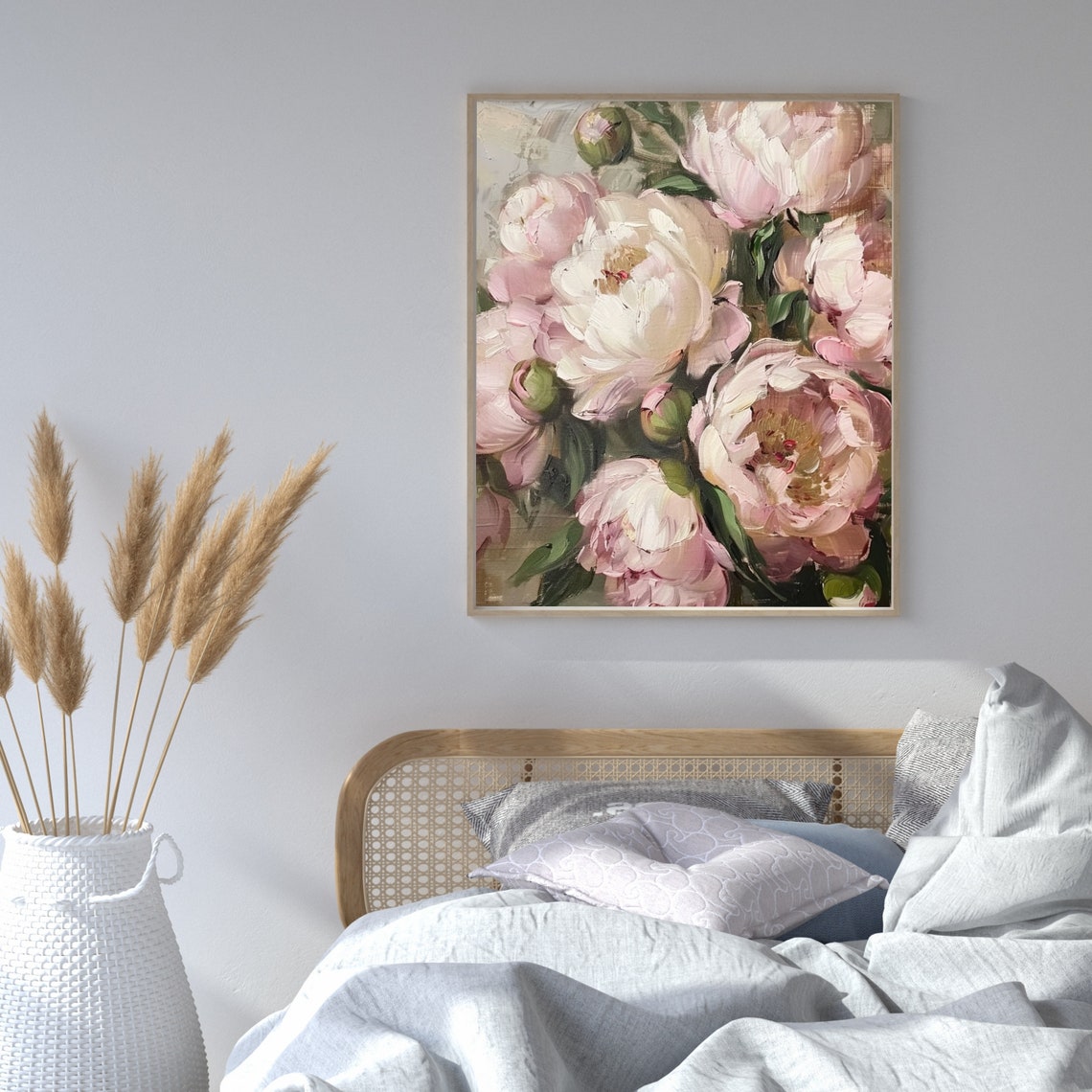 Blush Pink Peonies Impasto Oil Floral Still Life Painting Poster - Image 3