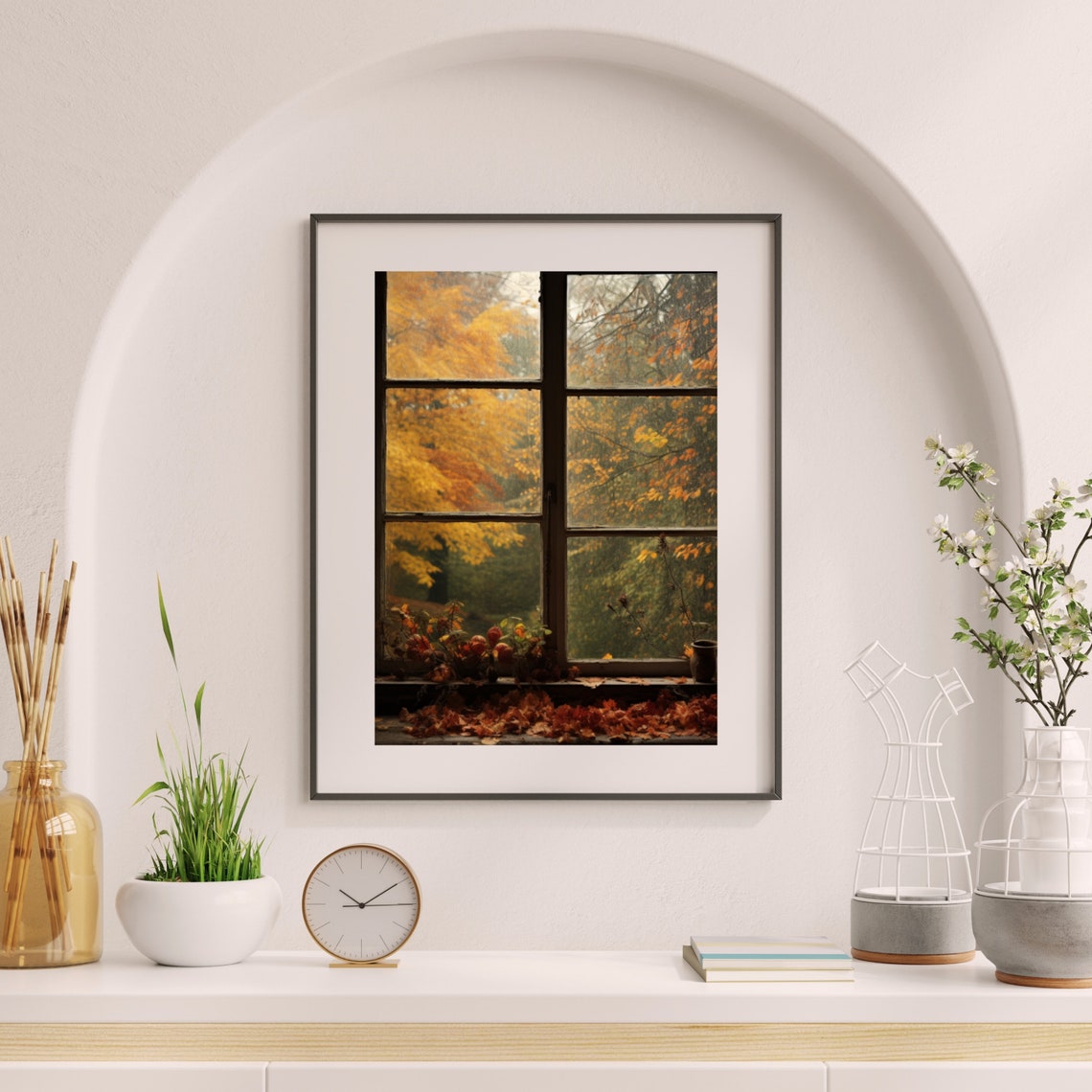 Rustic Autumn Trees View Through Window Moody Fall Leaves Poster - Image 6