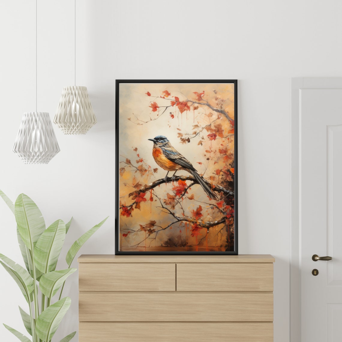 Orange Breasted Songbird On Autumn Branch Bird Painting Poster - Image 6