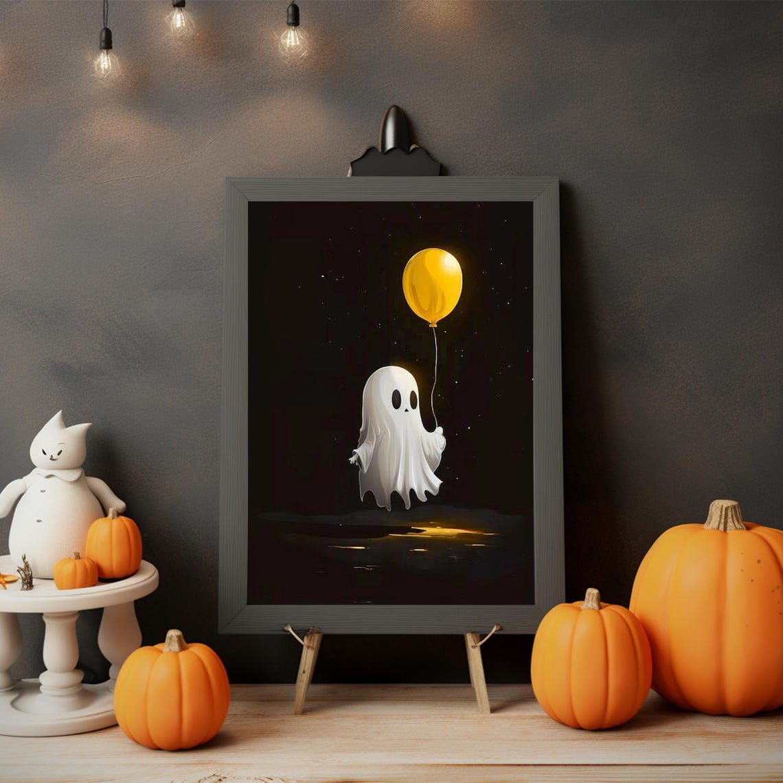 Little Ghost Holding Yellow Balloon Starry Night Halloween Poster - Image 6