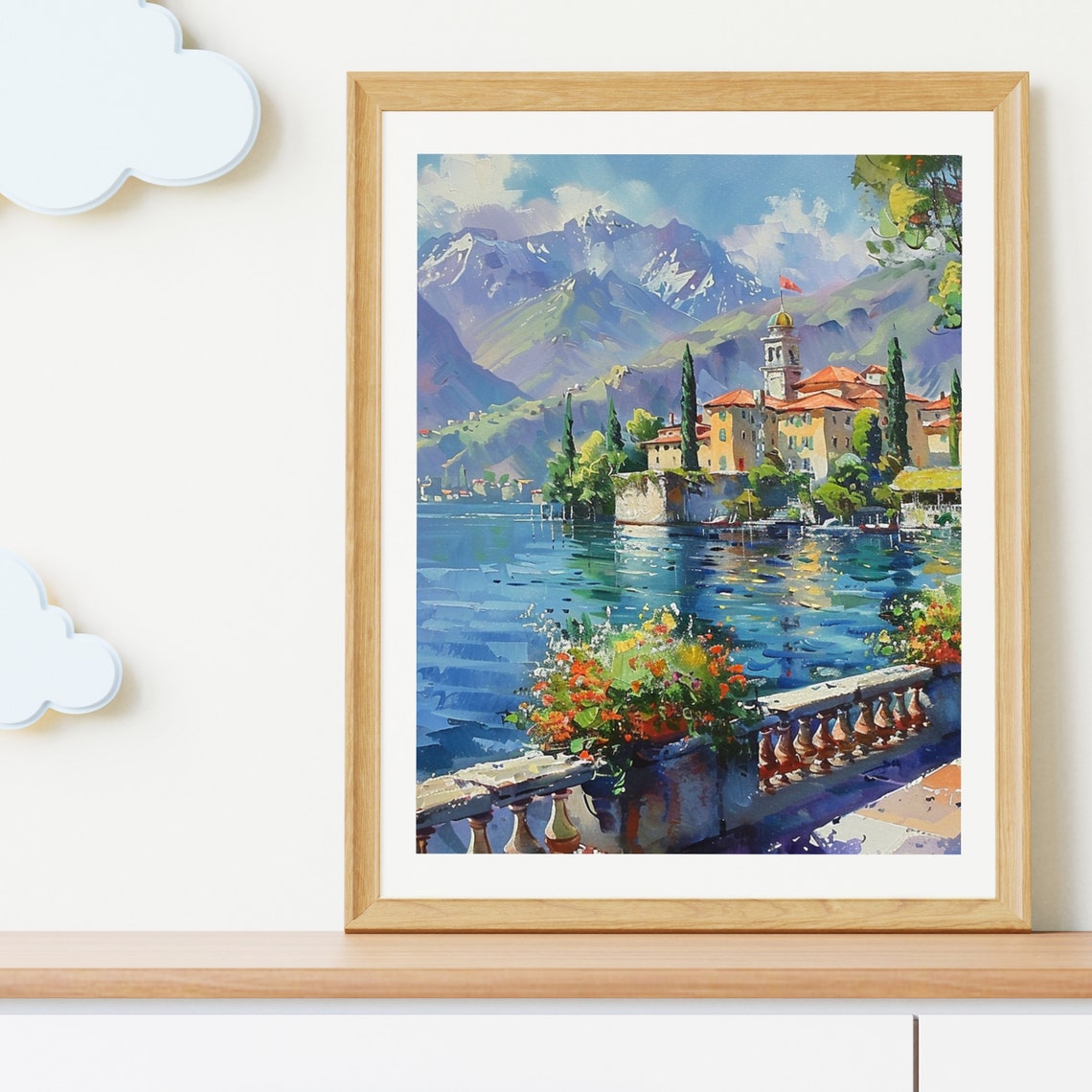 Italy Como Lake Watercolor Painting Vibrant Landscape Print Travel Art Aesthetic Nature Wall Art Italy Landscape 530 - Image 4