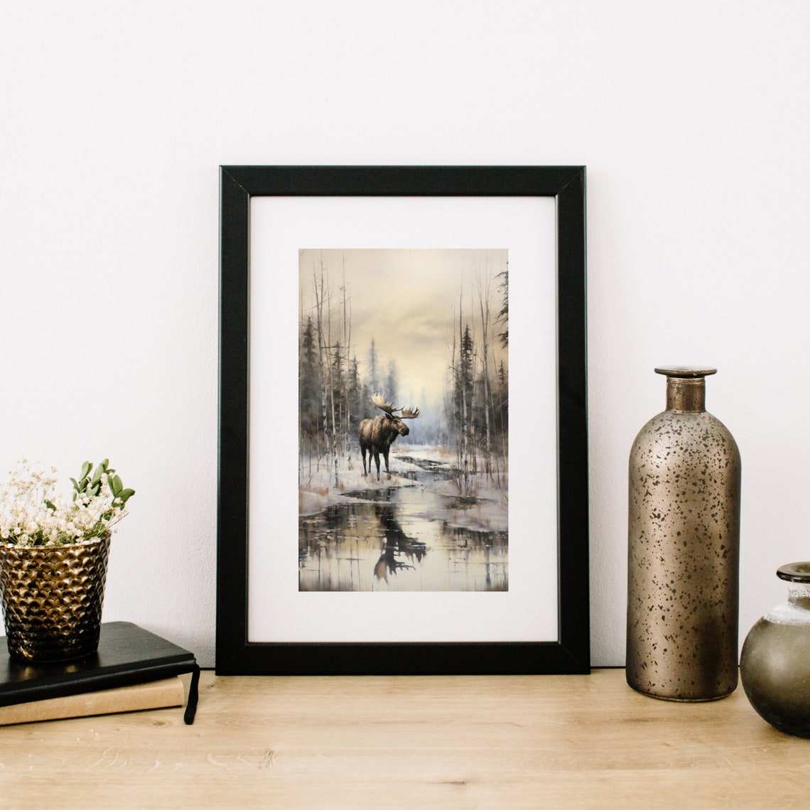 Majestic Moose In Snowy Forest By Still Water Winter Wildlife Poster - Image 3