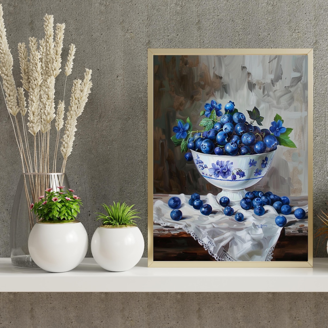 Moody Blueberries Vintage Fruit Still Life Art Print - Image 2