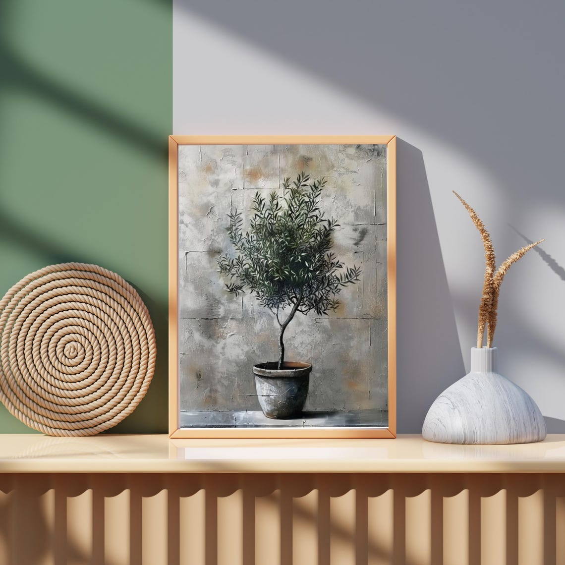Potted Olive Tree Rustic Gray Wall Minimalist Botanical Art Poster - Image 5
