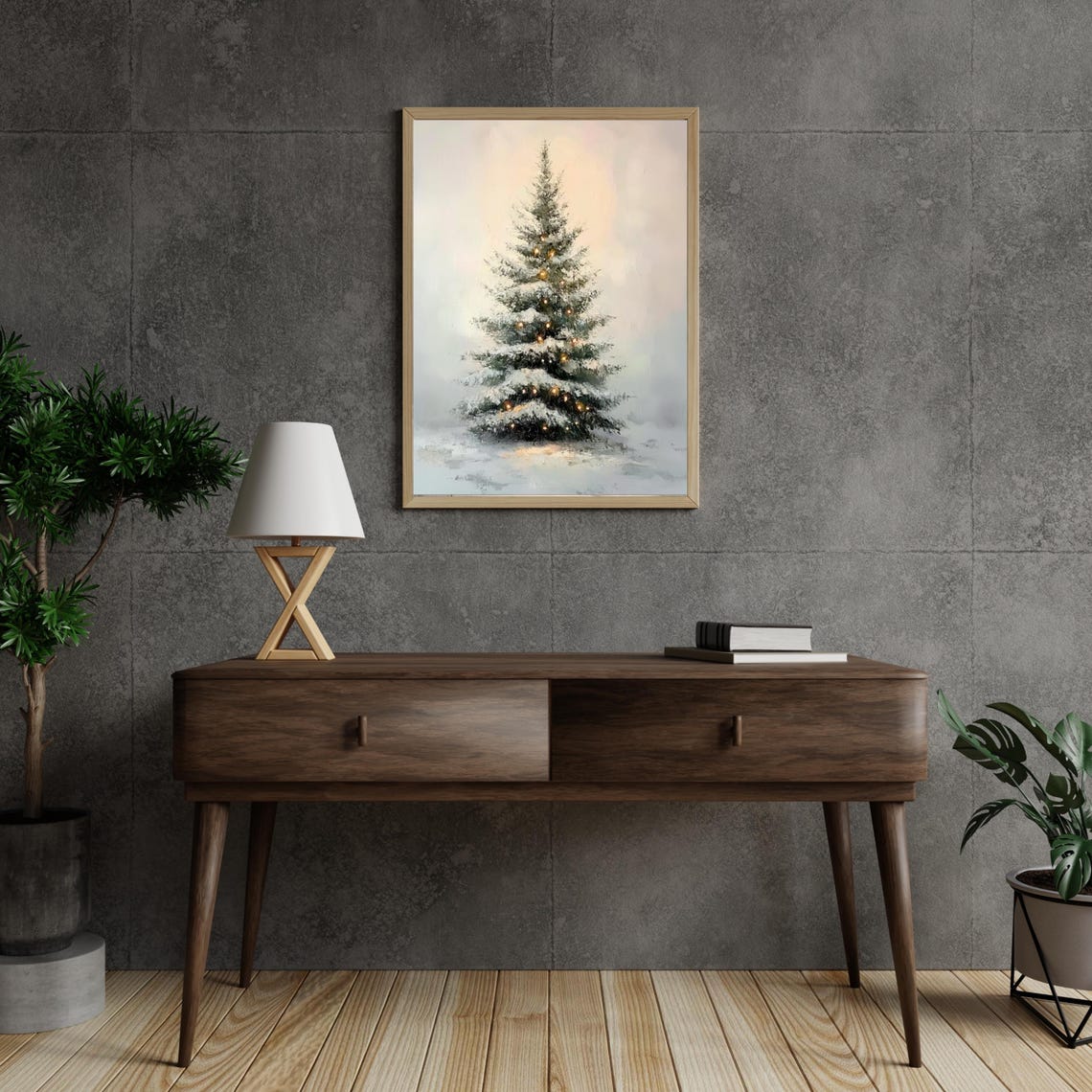 Snow Covered Christmas Tree With Warm Lights Minimalist Poster - Image 6