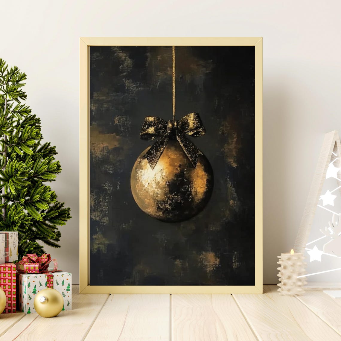 Vintage Christmas Ornament Moody Christmas Print Winter Oil Painting Holiday Wall Art Moody Christmas Decor Dark Festive 777 - Image 2