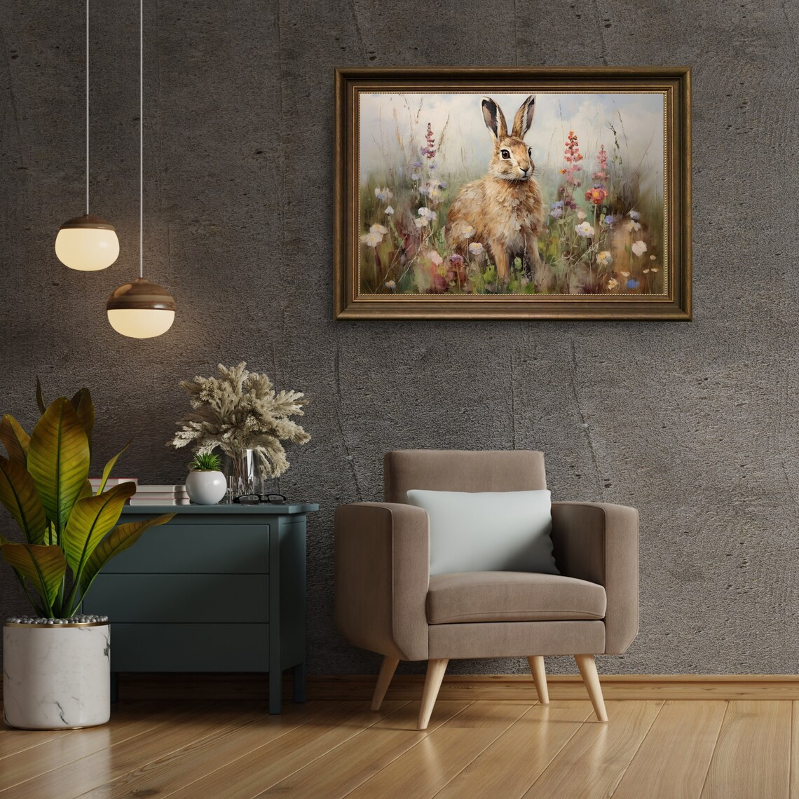 Vintage Rabbit Painting Rustic Hare Art Print - Image 4