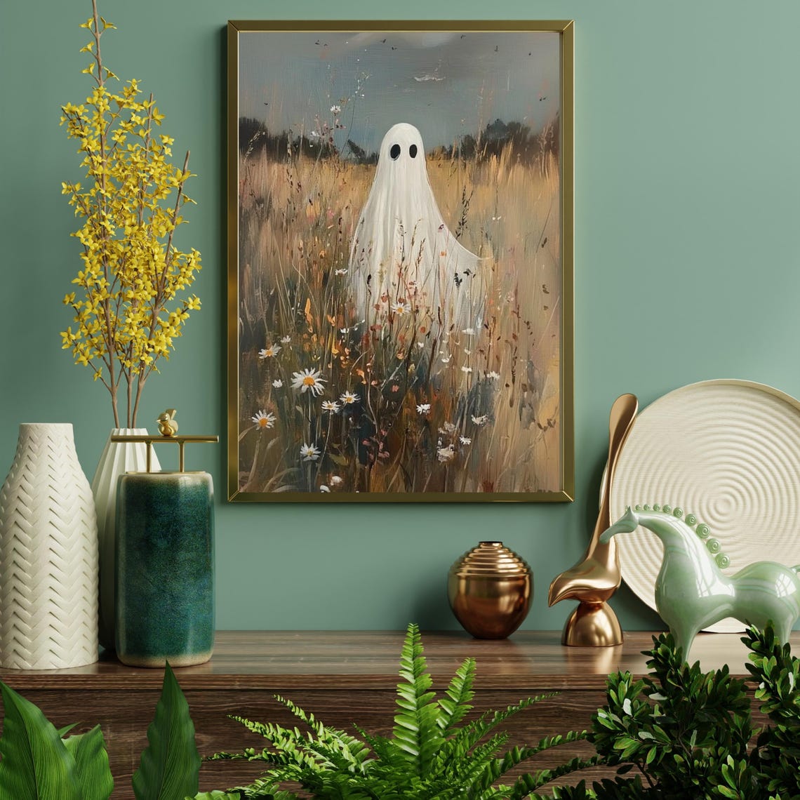 Ghost On Flower Meadow Print Whimsical Halloween Decor Dark Academia Spooky Wall Art Fall Season Cute Ghost Print Floral Ghost 725 - Image 4