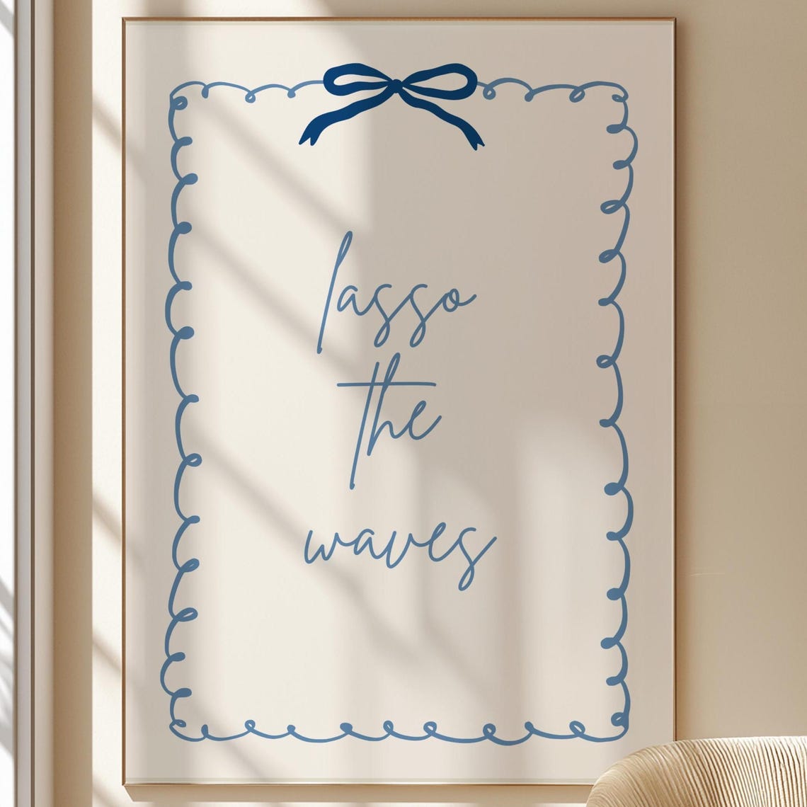 Lasso The Waves Navy Bow Coastal Script Typography Wall Poster