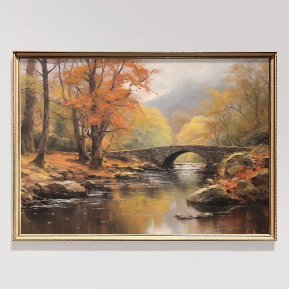 Vintage Moody Wall Art Autumn Landscape Painting Fall Landscape Wall Art Autumn Decor Neutral Print Rustic Fall Decor Autumn Decor Art