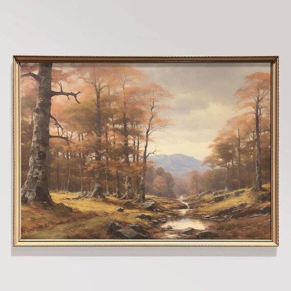 Autumn Birch Forest Stream Golden Fall Landscape Serene Poster