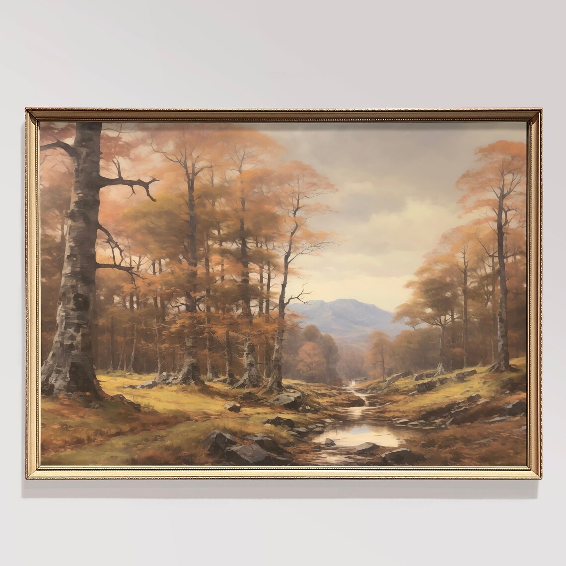 Autumn Birch Forest Stream Golden Fall Landscape Serene Poster