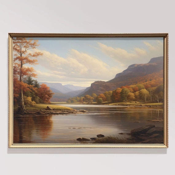 Fall Oil Painting Vintage Fall Landscape Painting Fall Wall Art Fall Print Autumn Decor Forest Fall Decor Moody Wall Art Print