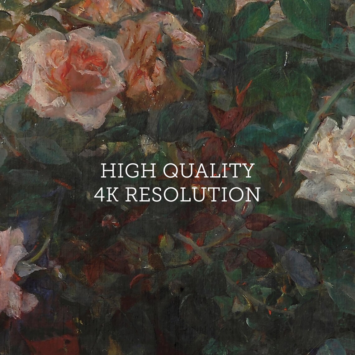 Blooming Rose Garden Oil Painting Pink Roses Impressionist Wall Art - Image 2