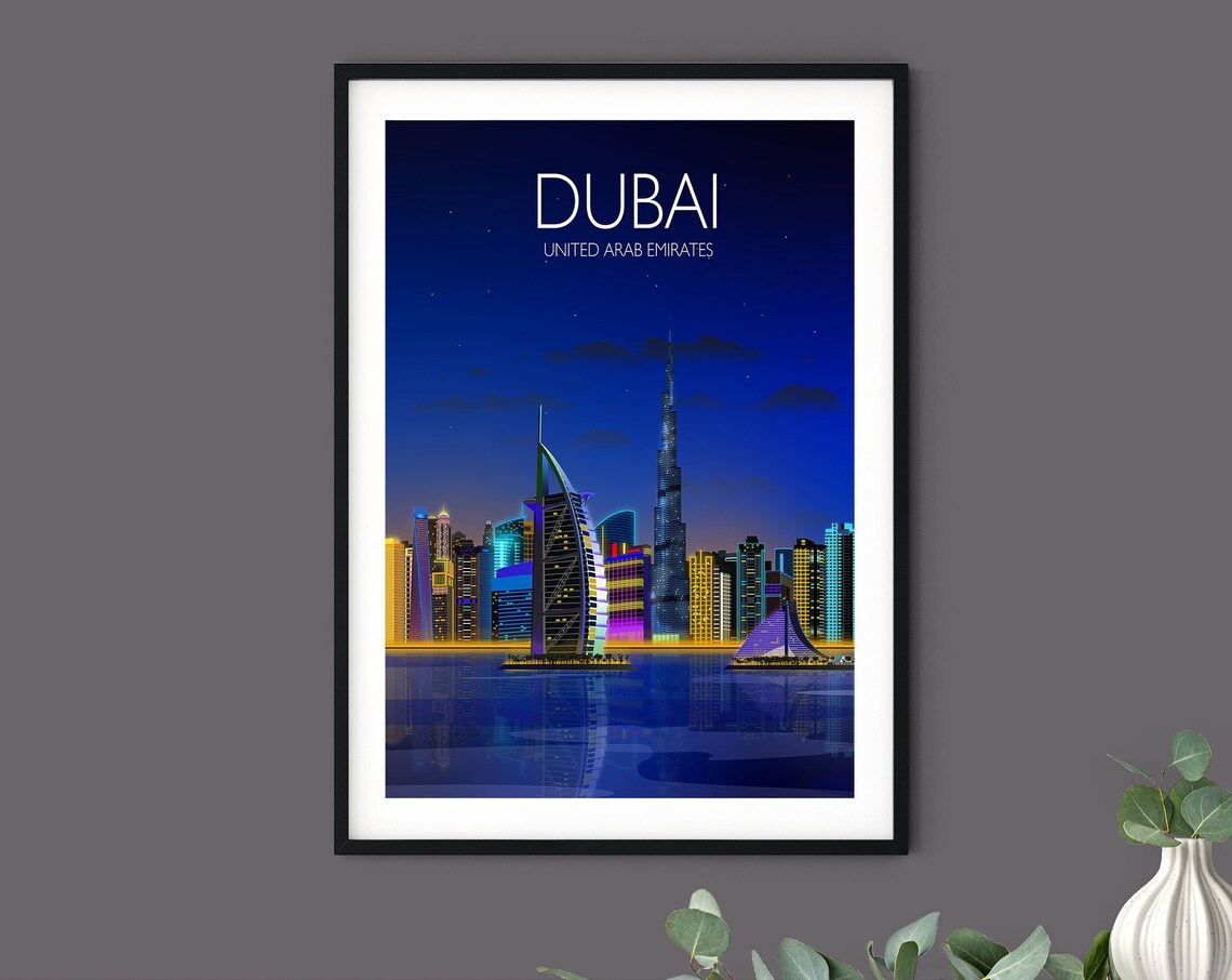 Dubai At Night Travel Poster, United Arab Emirates - Image 3
