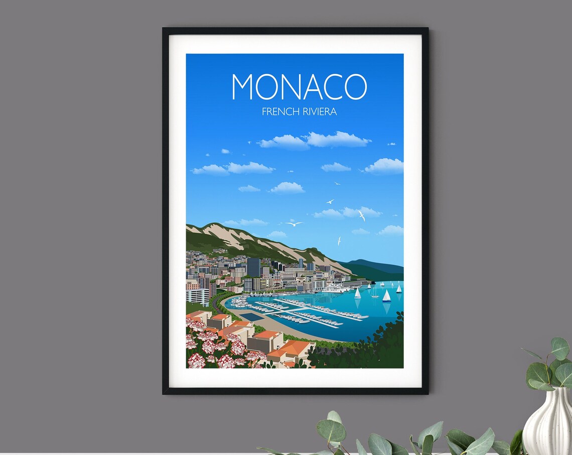 Monaco French Riviera Harbor Yachts Sunny Mediterranean Travel Poster - Image 3
