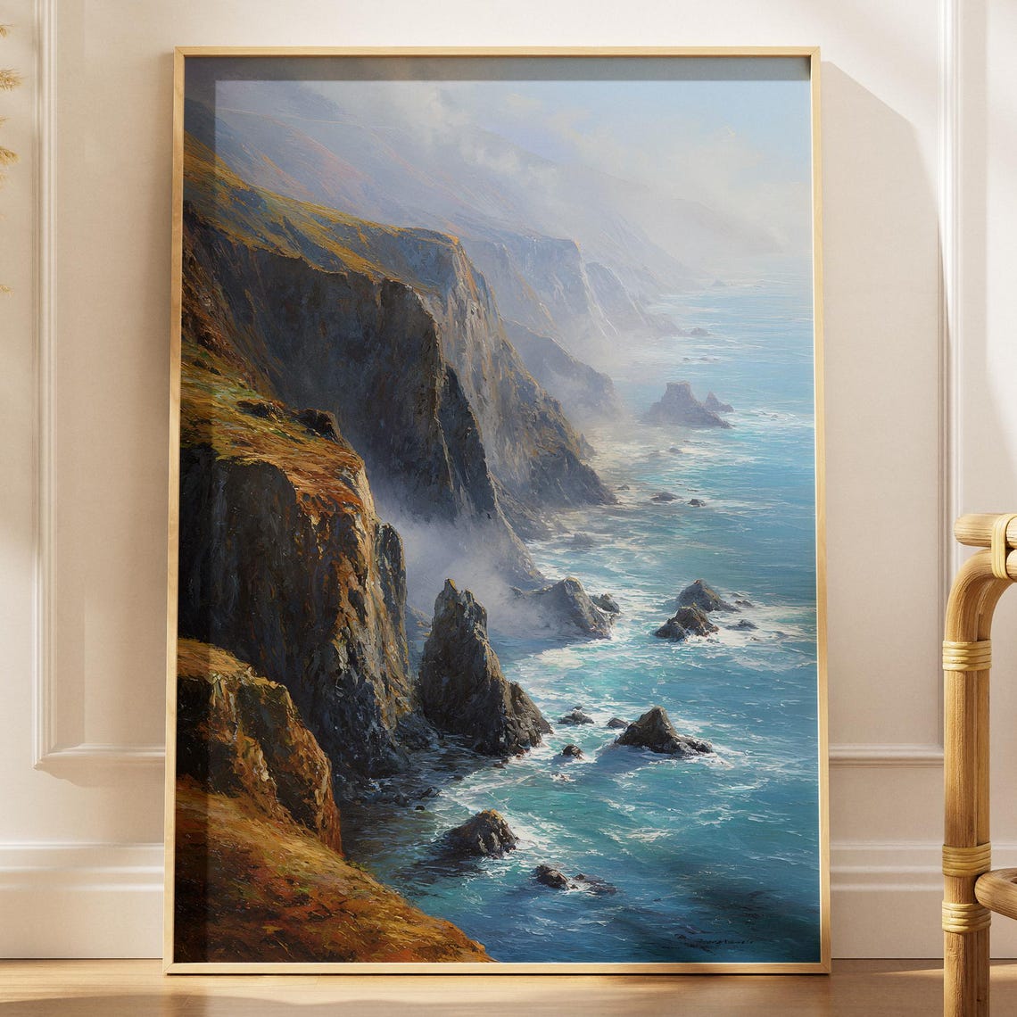 Dramatic Misty Ocean Cliffs Rocky Coast Seascape Wave Poster