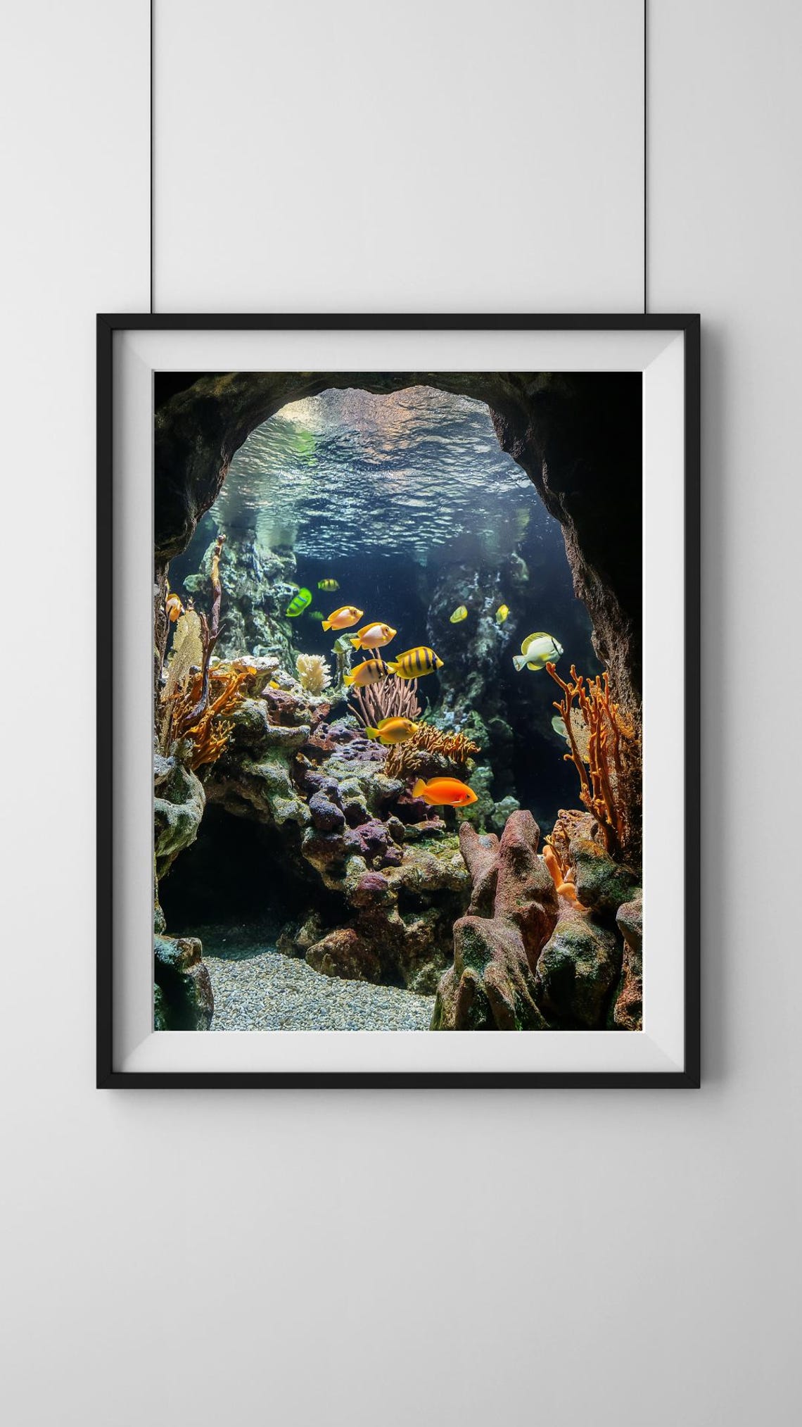 Coral Reef Cave with Yellow Tropical Fish Ocean Diving Art Poster