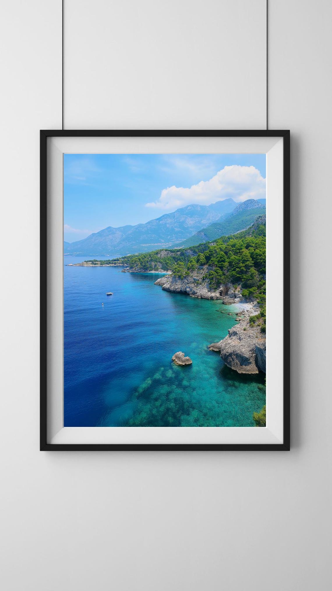 Turquoise Bay Rocky Coastline Cliffs And Green Mountains Photo Poster