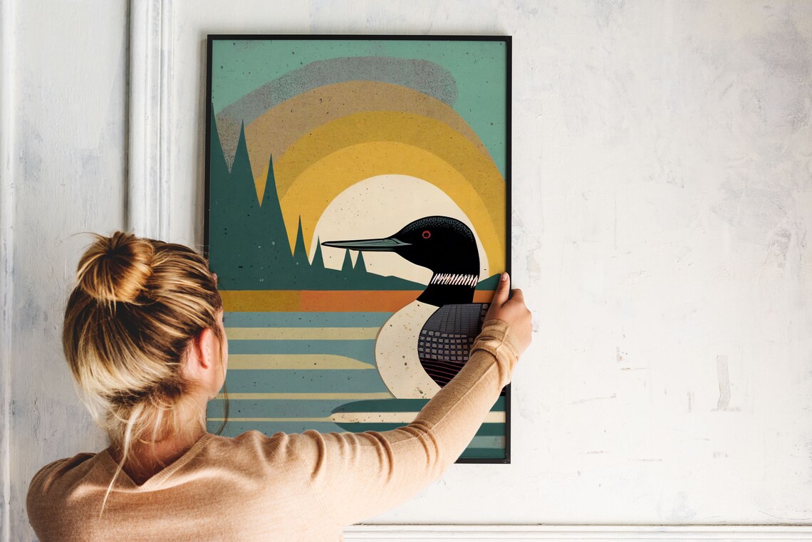 Vintage Loon Print, Minnesota Lake House Art - Image 2
