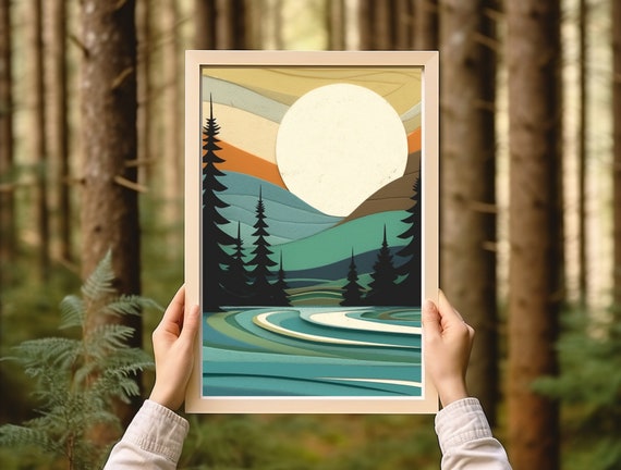 Temperance River Vintage Travel Poster, Rustic Cabin Decor