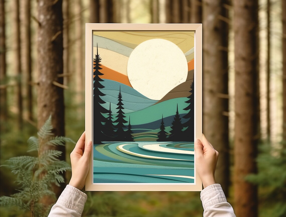 Temperance River Vintage Travel Poster, Rustic Cabin Decor