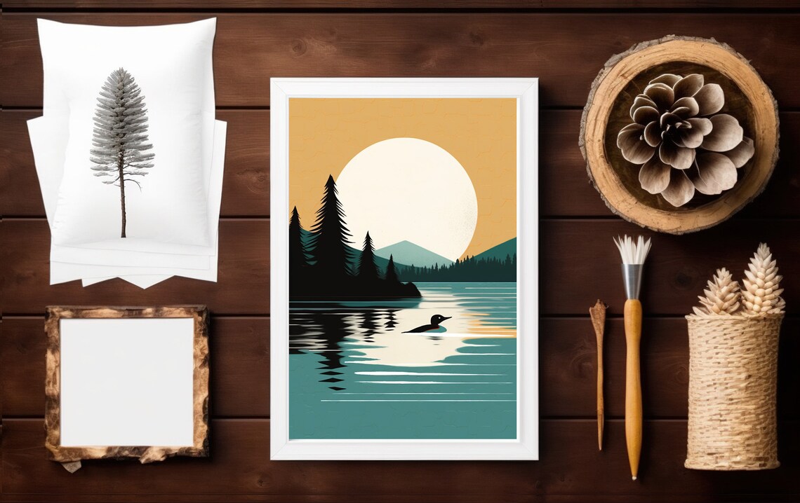 Vintage Loon Print, Rustic Minnesota Cabin Art - Image 4
