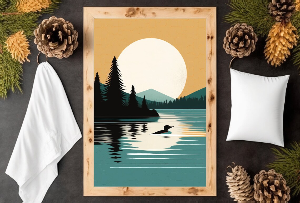 Vintage Loon Print, Rustic Minnesota Cabin Art - Image 3