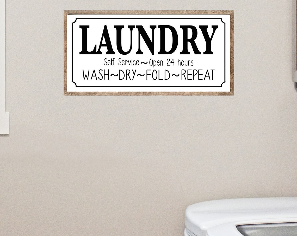 Laundry Self Service Open 24 Hours White Sign Poster Extra Wide