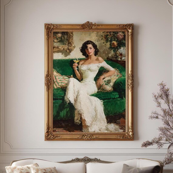 Vintage Woman Portrait Midcentury Modern Glam Art Png 300 Dpi