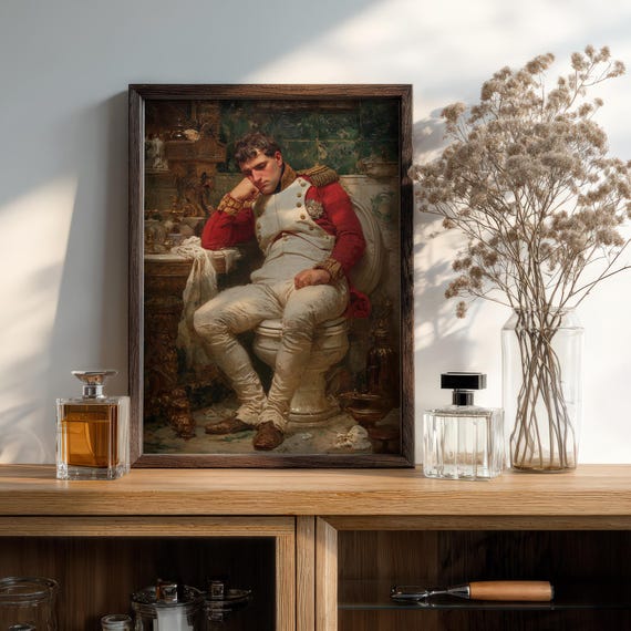 Funny Napoleon On Toilet Print Quirky Bathroom Art