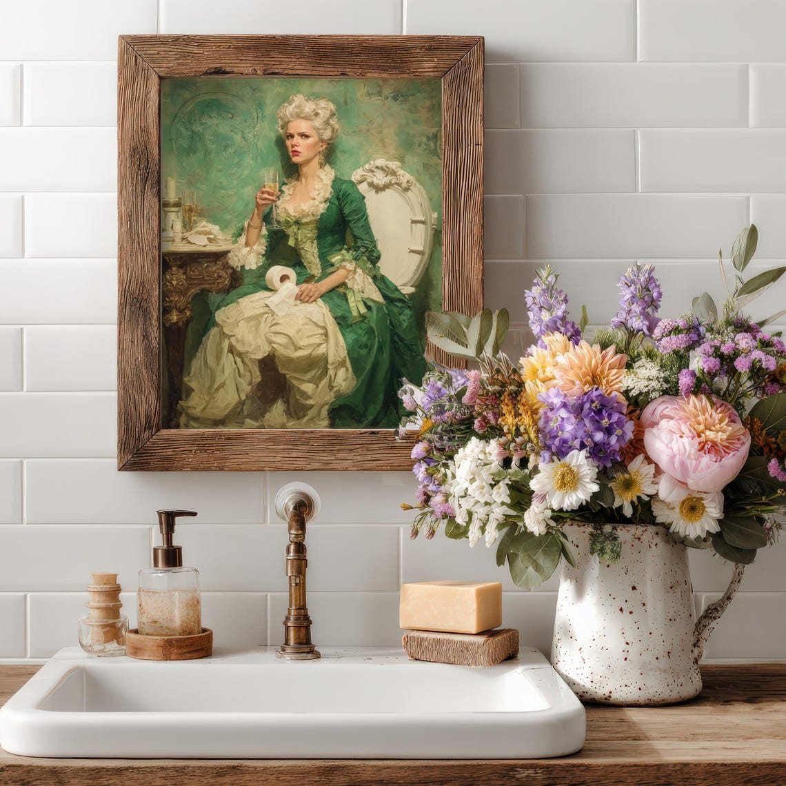 Funny Marie Antoinette Green Baroque Dress Toilet Bathroom Poster