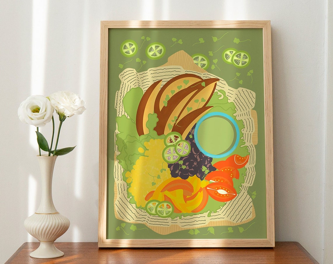 Fajita Bowl Illustration Mexican Food Art Print