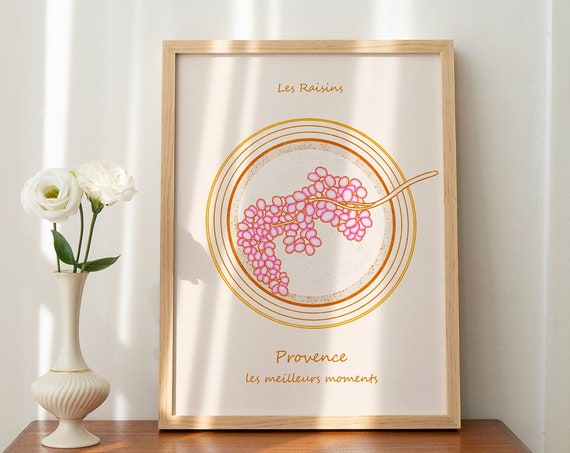 Grapes Illustration Beautiful Vintage Print French Countryside Poster