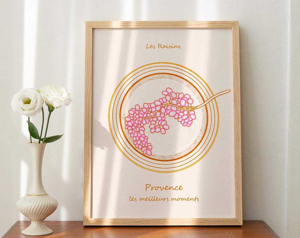 Grapes Illustration Beautiful Vintage Print French Countryside Poster