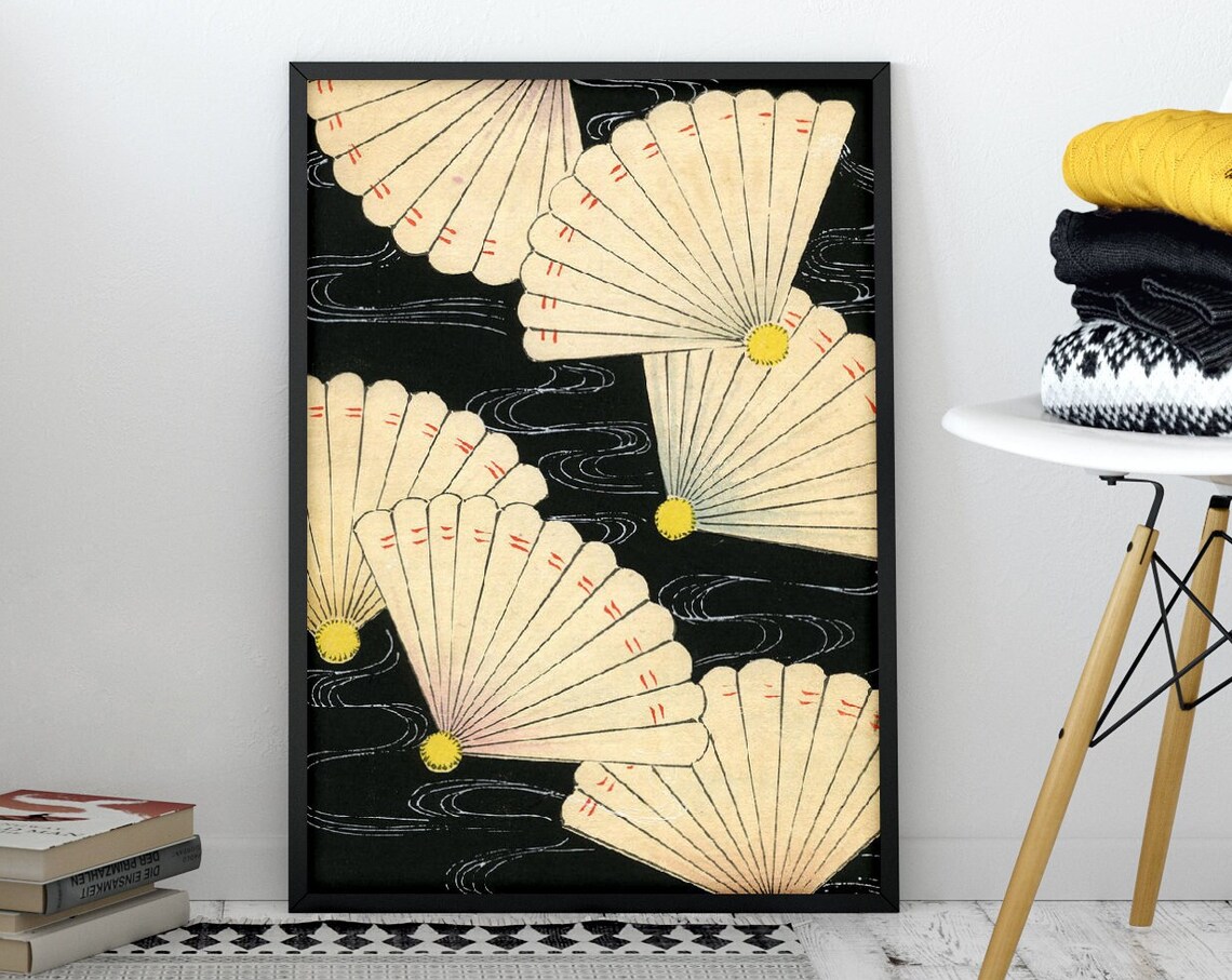 White Fans Vintage Japanese Art Deco Poster Print