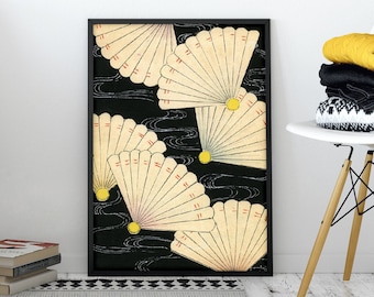 White Fans Vintage Japanese Art Deco Poster Print