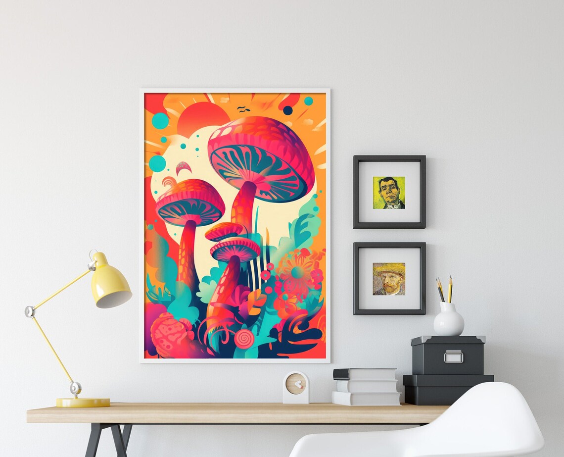 Trippy Neon Mushroom Art Psychedelic Fungi Dreamy Forest Poster - Image 4