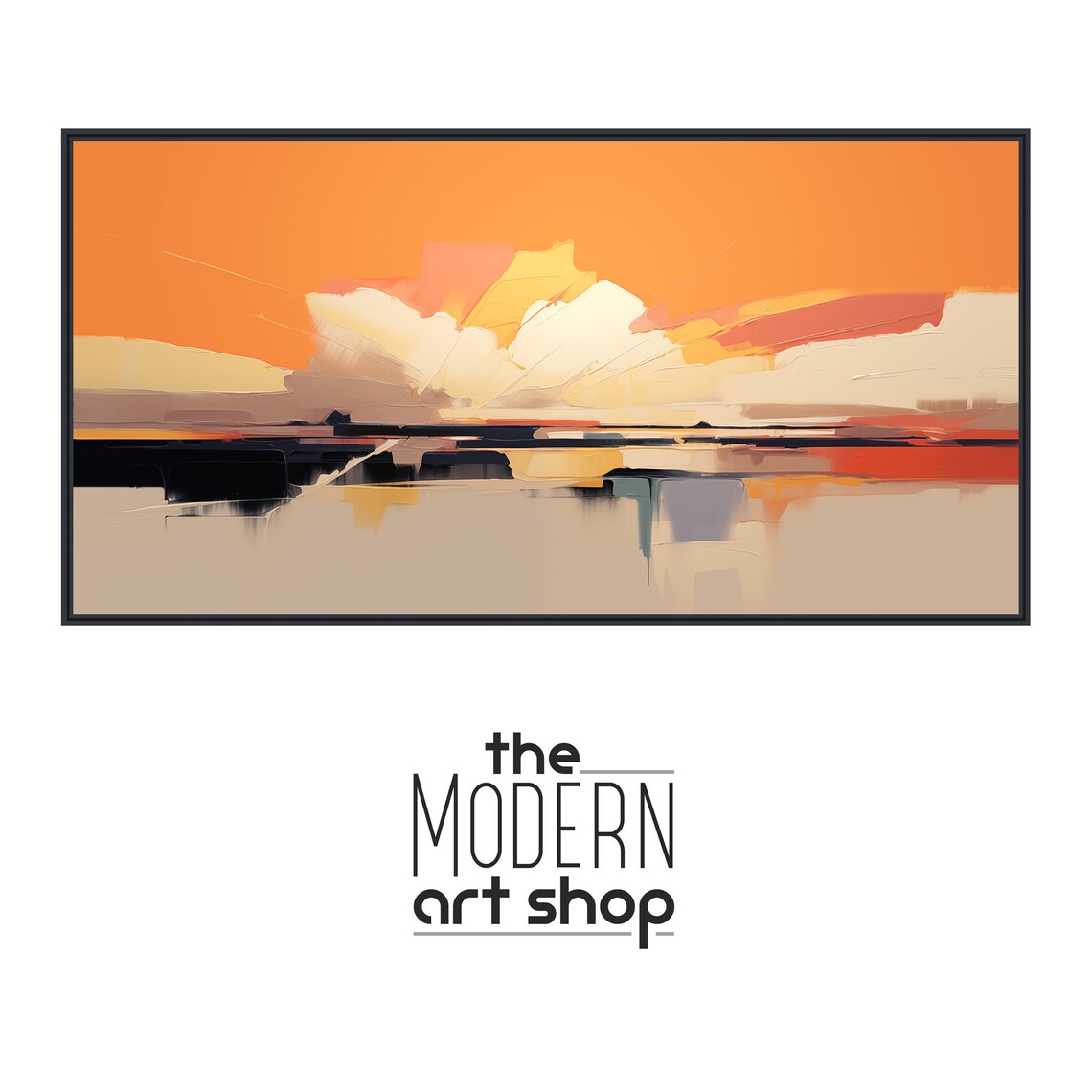 Abstract Landscape Painting Framed Print Modern Minimal Art Contemporary Panoramic Art Desert Earth Tones Sunset Mirage - Image 4