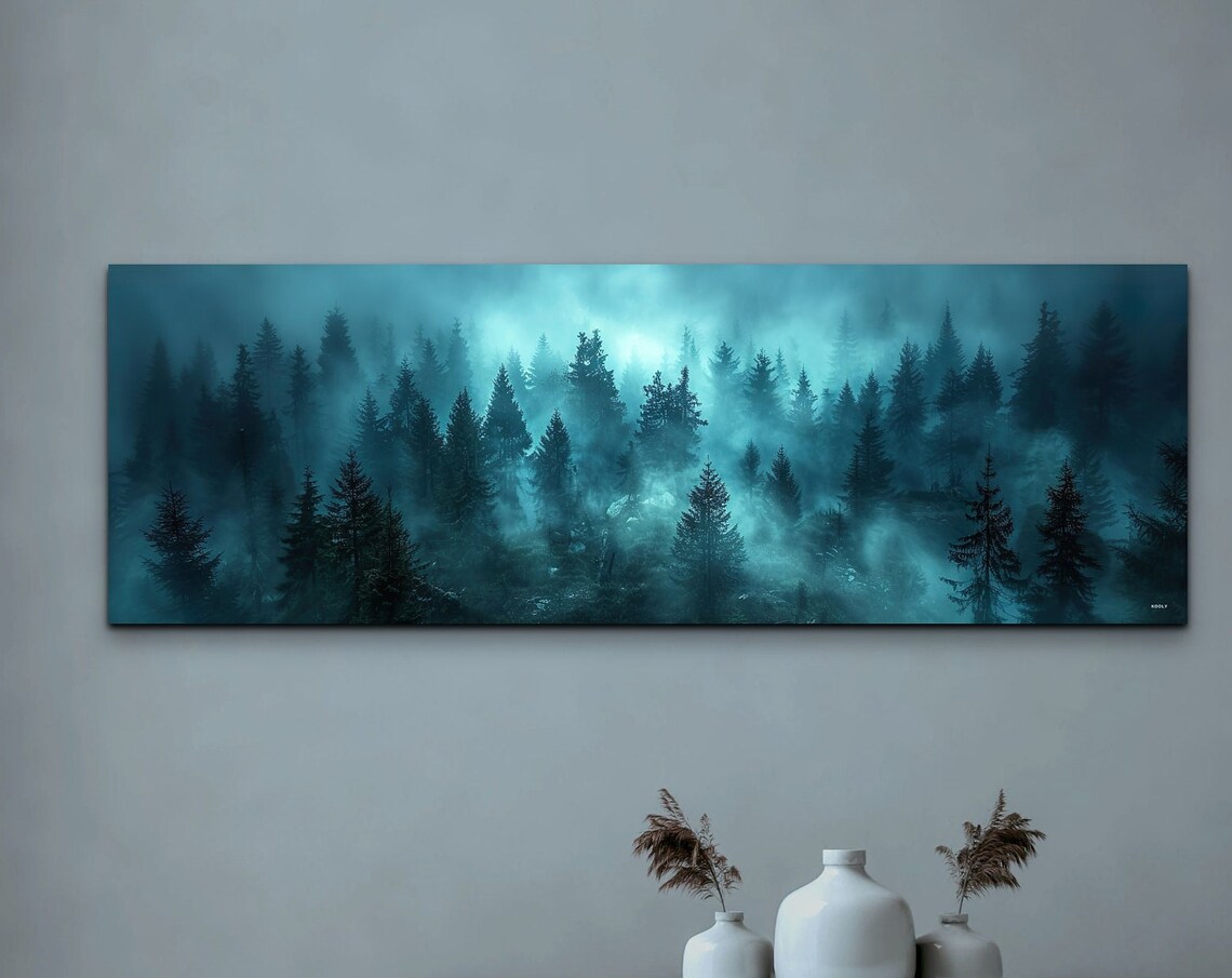 Foggy Pine Forest, Misty Green Forest Art Print