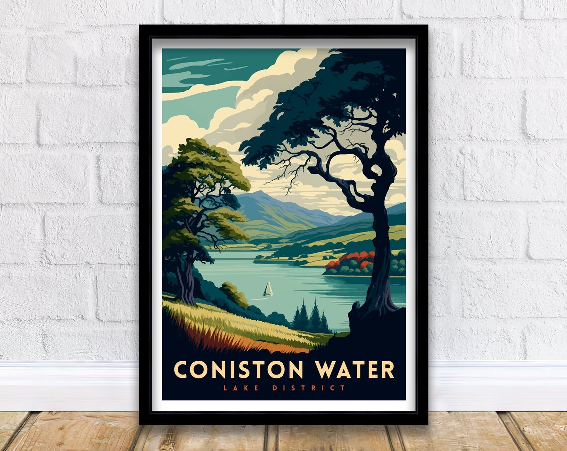 Coniston Water Lake District England Sailboat Trees Lakeside Poster