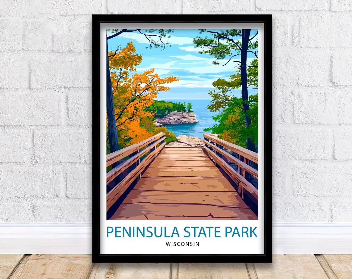 Peninsula State Park Wisconsin Lake Boardwalk Nature Travel Poster