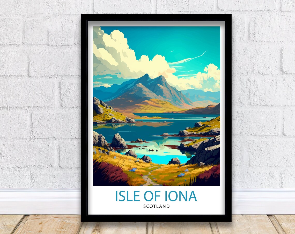 Isle of Iona Scotland Mountain Loch Rugged Highland Travel Poster