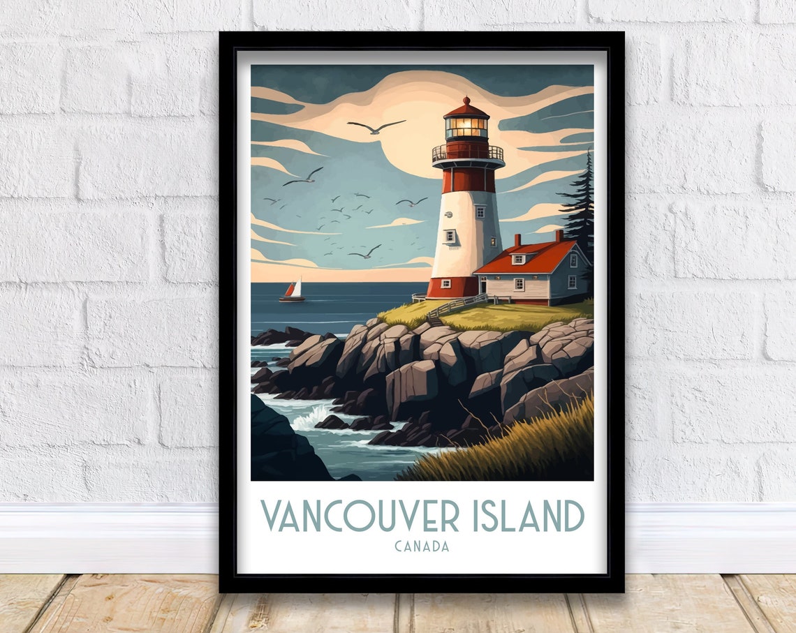 Vancouver Island Canada Lighthouse Rocky Coast Travel Poster