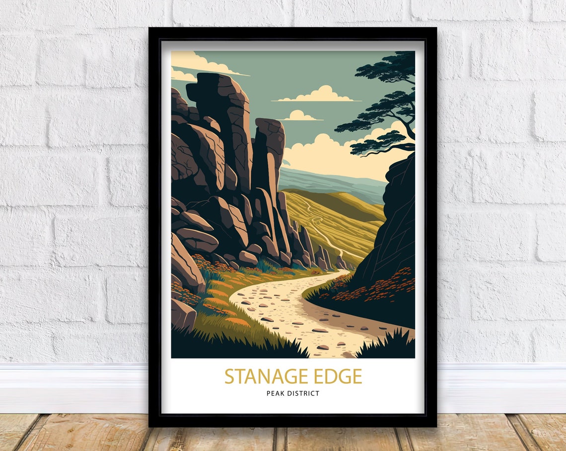 Stanage Edge Peak District Gritstone Rocks Retro Travel Poster