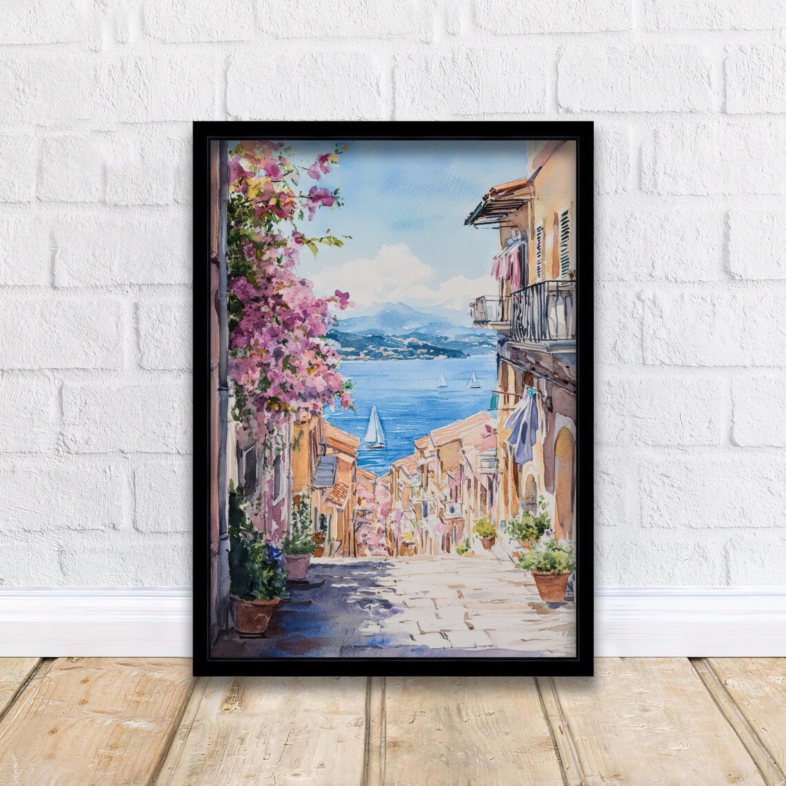 Corfu Greece Ionian Island Watercolor Bougainvillea Seaside Poster